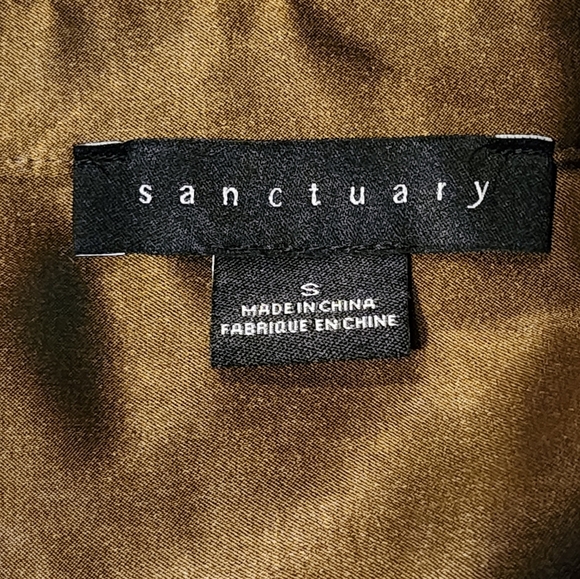 Sanctuary Bronze Green Satin Tie-Front Blouse Button Down Long Sleeve Sz Small - Picture 7 of 8